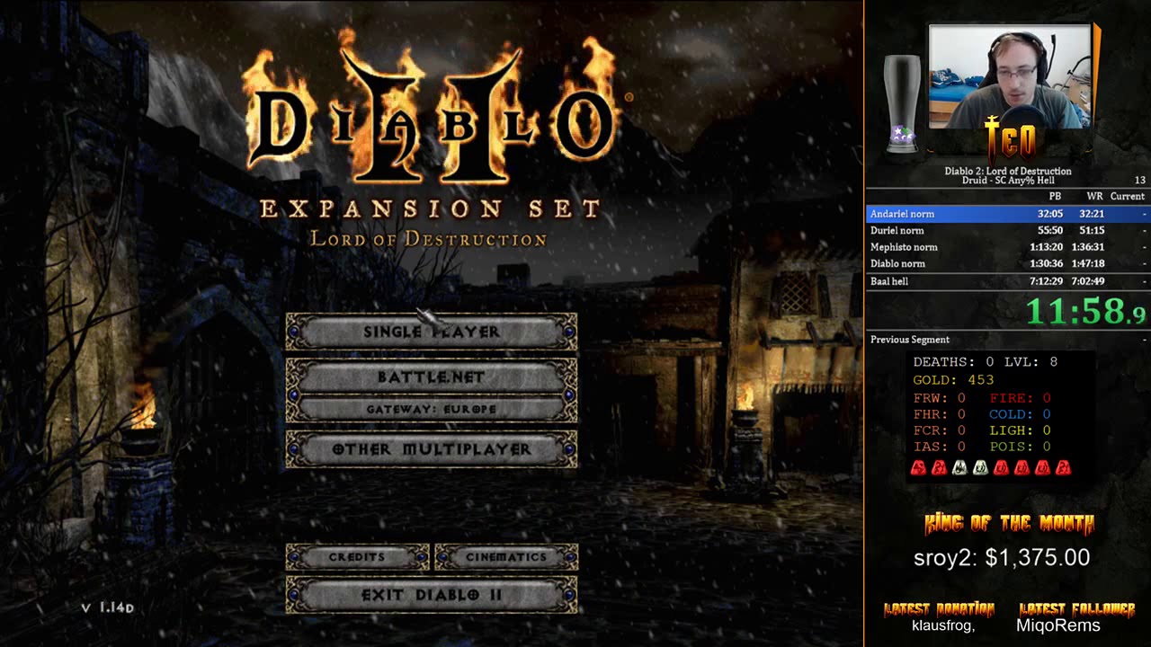 Diablo 2 LoD SC Any% Hell Druid Speedrun - 6:17:11