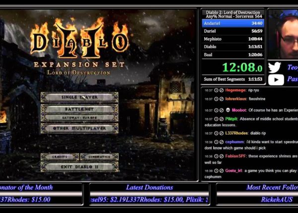 Diablo 2 LoD any% Normal RTA Softcore Speedrun Sorceress 1:19:09 [PB]